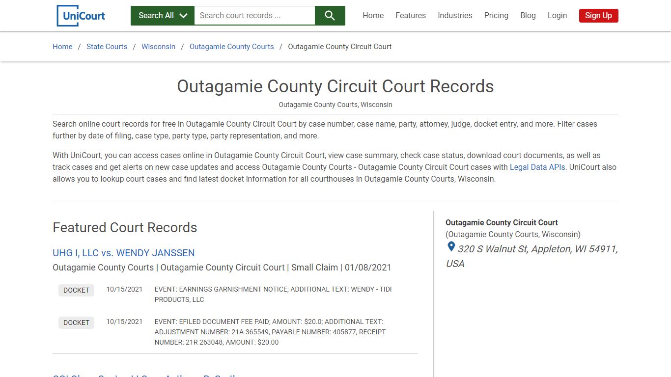 Outagamie County Circuit Court Records | Outagamie | UniCourt