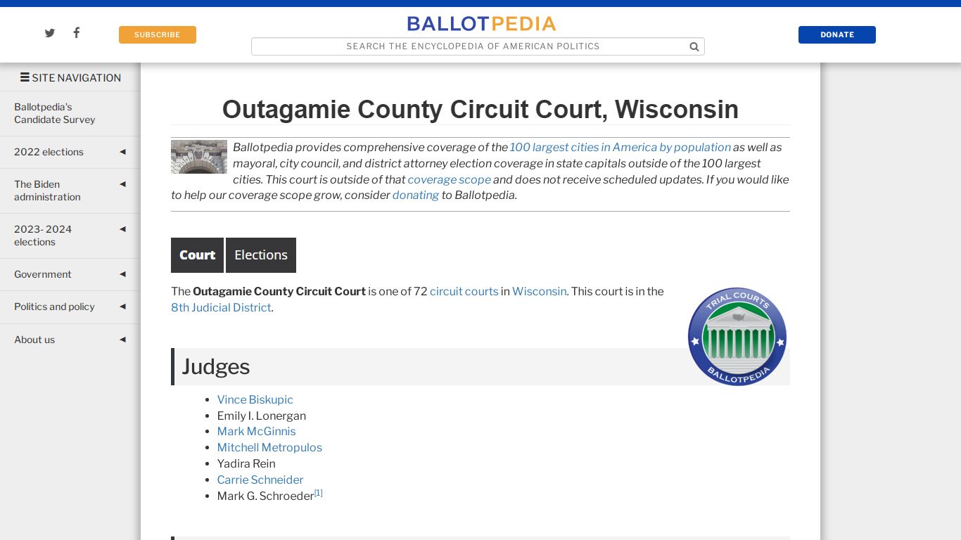 Outagamie County Circuit Court, Wisconsin - Ballotpedia