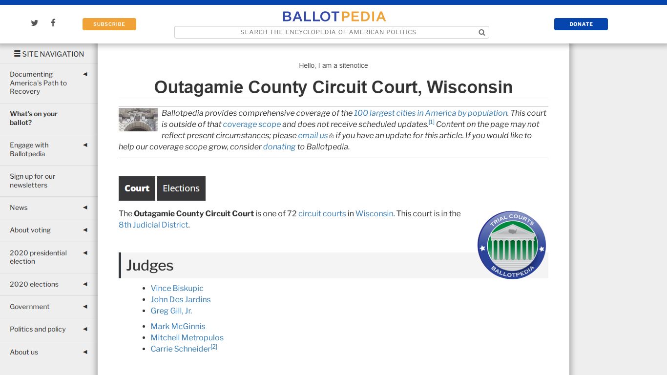 Outagamie County Circuit Court, Wisconsin - Ballotpedia
